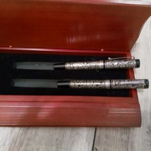 Sterling silver pens in wood box